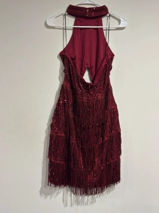 New Women's Sexy halter Sleeveless Bead Fringe Sequin Exposed Navel Dress (XL) - Picture 16 of 16